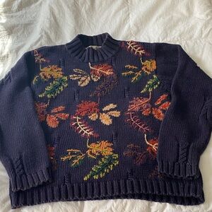 Vintage Multicolor Leaf Pattern Sweater